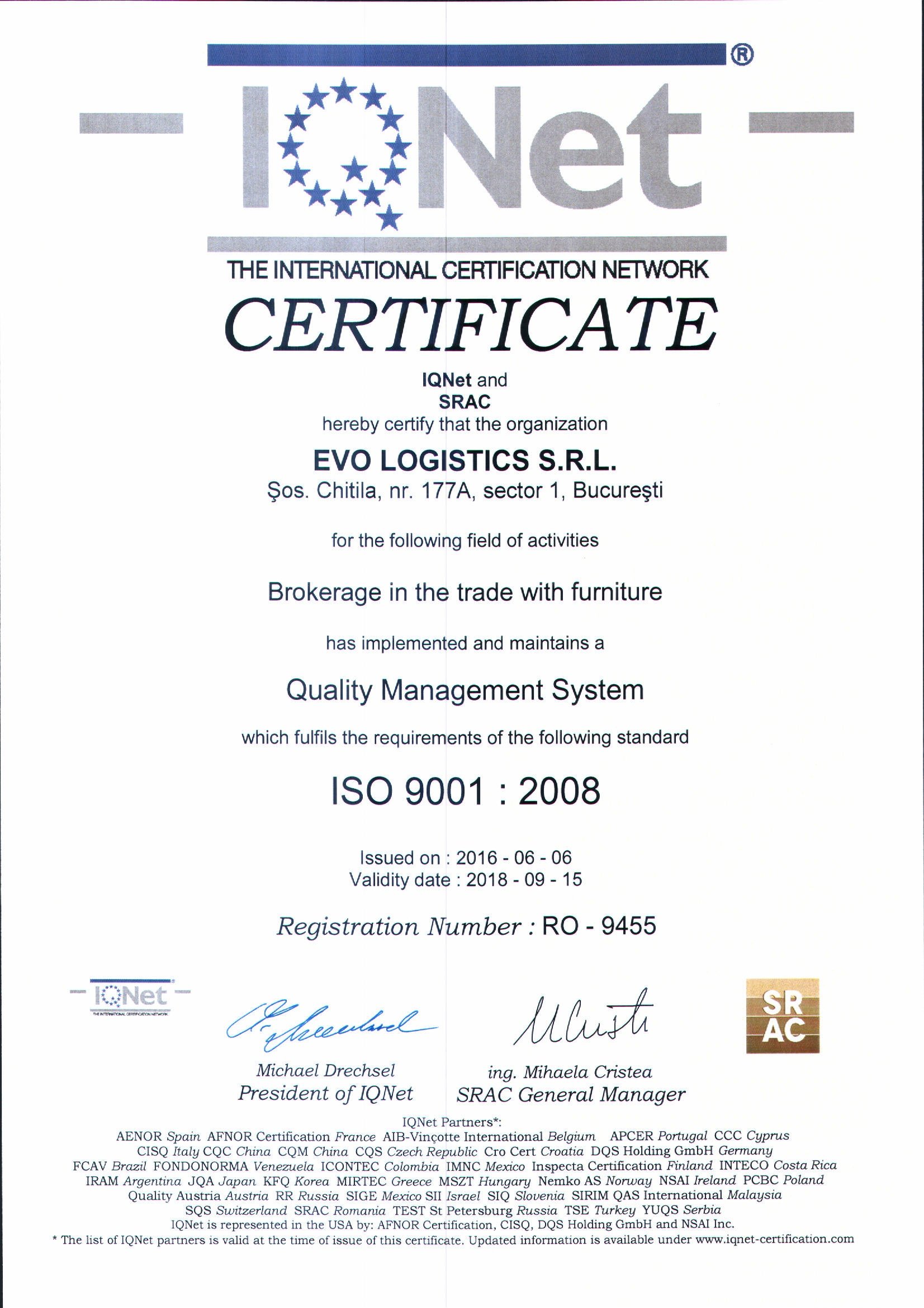 Certificat ISO 9001-2015 -IQNET 2019