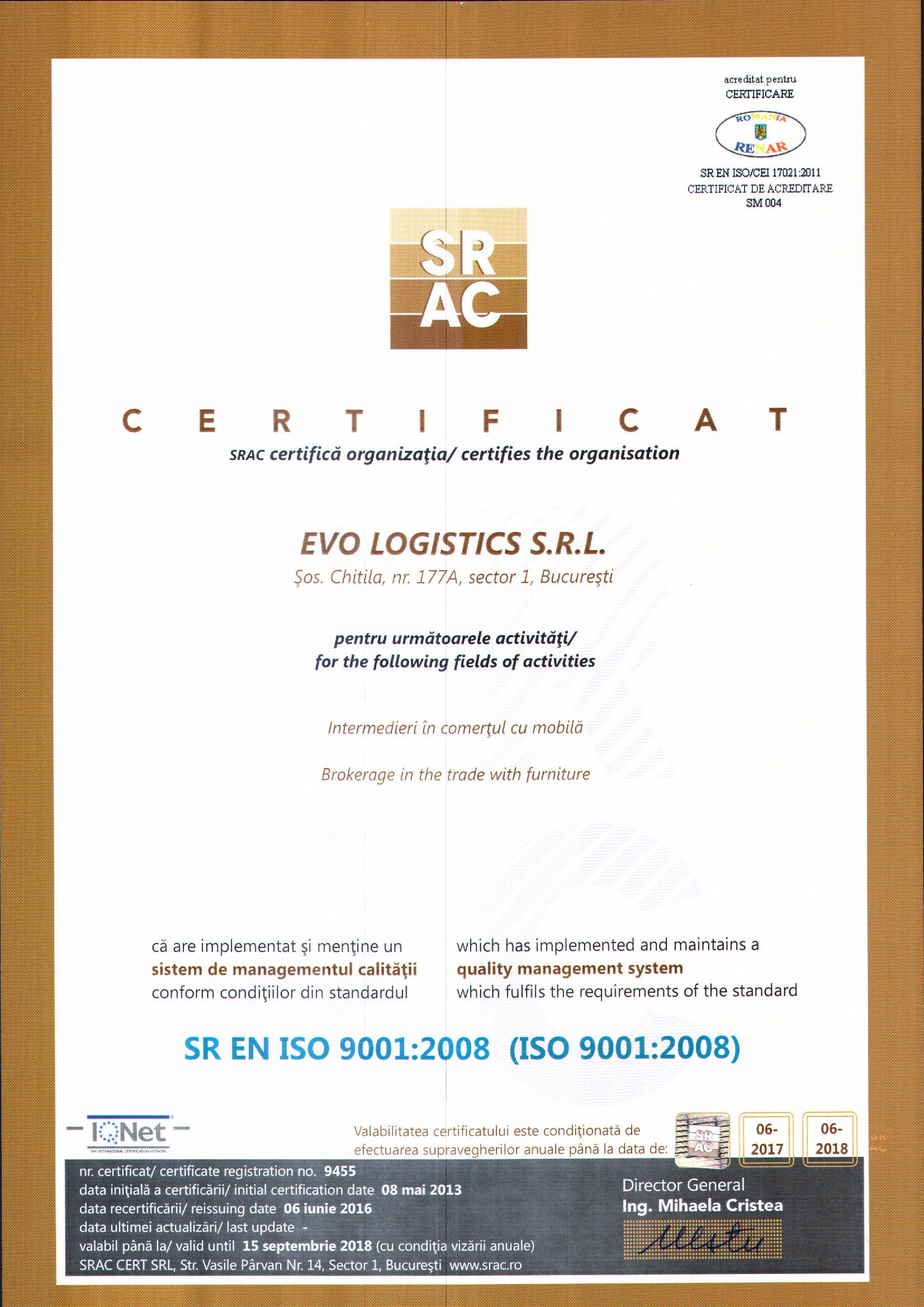Certificat ISO 9001-2015 -SRAC 2019