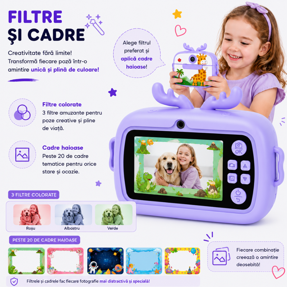 Aparat foto instant pentru copii Evolve-x®, Printare Foto instant, HD 1080p, Ecran 2.4 inch, Video HD, camera selfie, MP3 Player, 4 jocuri integrate, baterie 1200 mAh, USB-C [7]