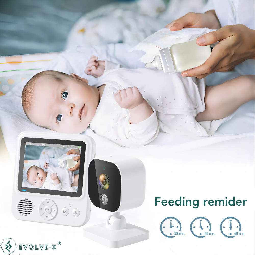Baby Monitor wireless Evolve-x®, Monitorizare video si audio pentru bebelusi, Ecran HD 2.8 Inch, Senzor temperatura, Audio bidirectional, Vedere nocturna, Notificare hranire, Detectie Plans, 8 cantece [6]