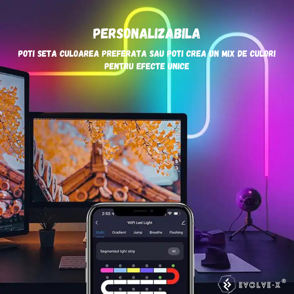 Banda LED Neon RGBIC inteligenta Evolve-x® EvoLuxe, 3 metri, exterior/interior, sincronizare muzica, control vocal, compatibil Alexa/Google Assistant, IP68, Aplicatie Wi-Fi Tuya si telecomanda [2]