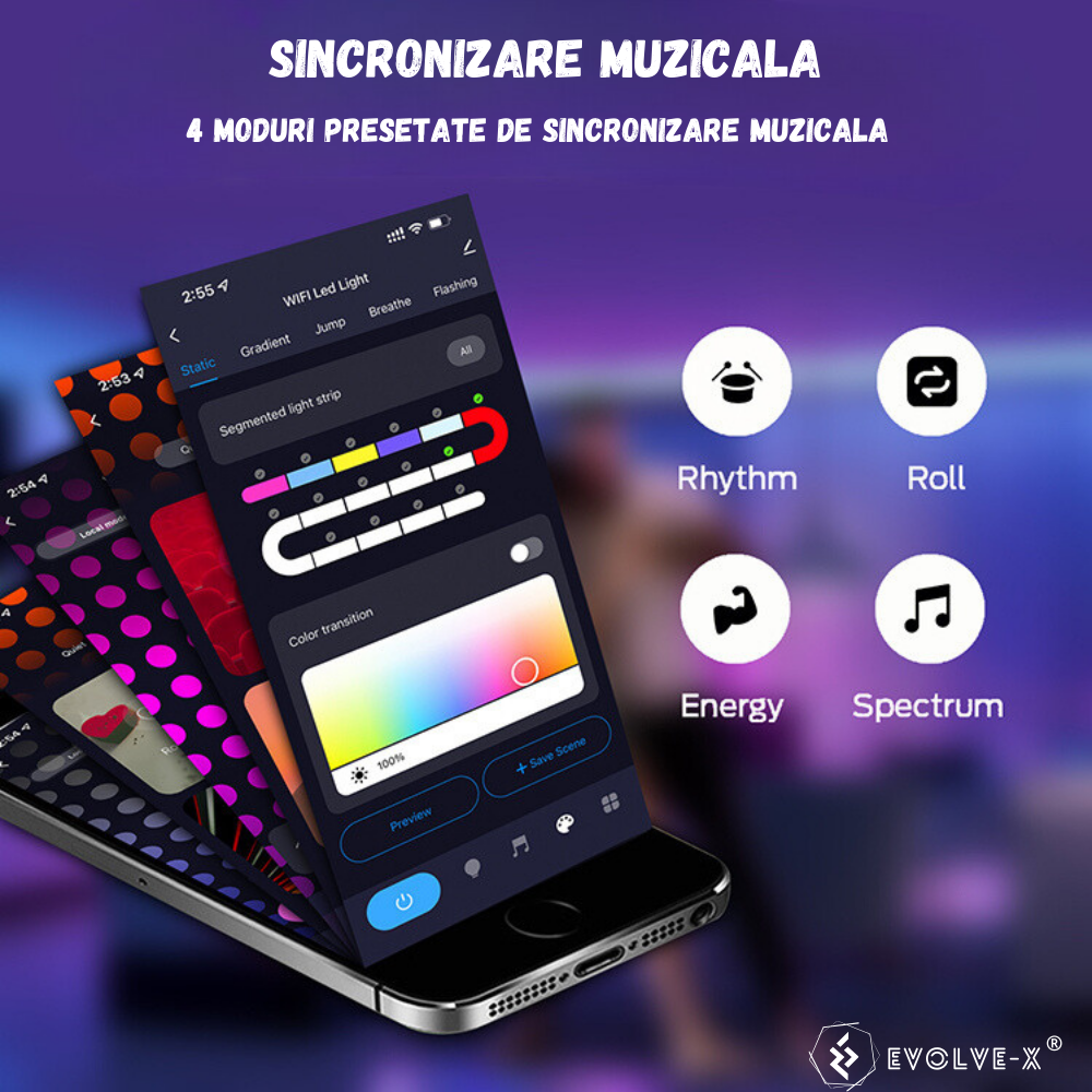 Banda LED Neon RGBIC inteligenta Evolve-x® EvoLuxe, 3 metri, exterior/interior, sincronizare muzica, control vocal, compatibil Alexa/Google Assistant, IP68, Aplicatie Wi-Fi Tuya si telecomanda [6]