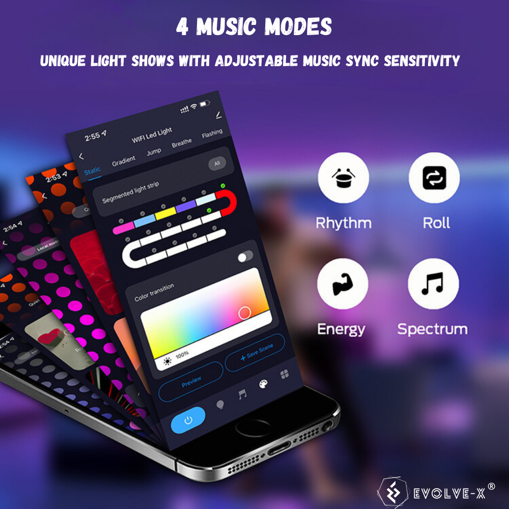 Banda LED Neon RGBIC inteligenta Evolve-x® EvoLuxe, 5 metri, exterior/interior, sincronizare muzica, control vocal, compatibil Alexa/Google Assistant, IP68, Aplicatie Wi-Fi Tuya si telecomanda [6]