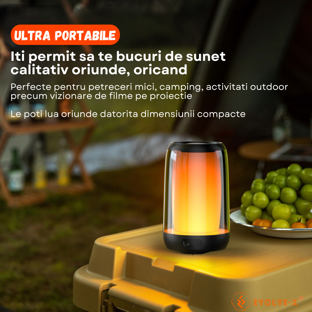 Boxa portabila Evolve-x® QERE Pulse, Lumini RGB 360°si efect de flacara, Bluetooth 5.3, Rezistenta la apa IPX5, Slot USB si card MicroSD, acumulator 3600 mAh, Negru [3]