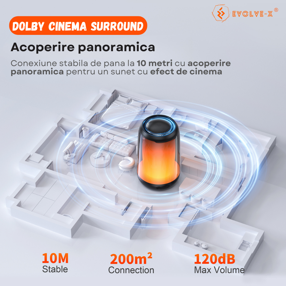Boxa portabila Evolve-x® QERE Pulse, Lumini RGB 360°si efect de flacara, Bluetooth 5.3, Rezistenta la apa IPX5, Slot USB si card MicroSD, acumulator 3600 mAh, Negru [5]