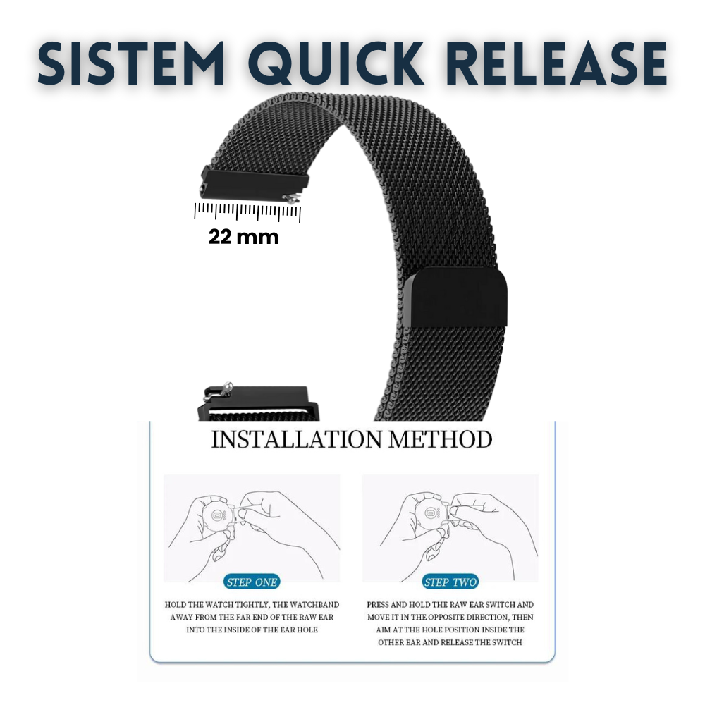 Bratara smartwatch Evolve-x® Milanese loop din otel inoxidabil, 22mm, sistem Quick release, negru [2]