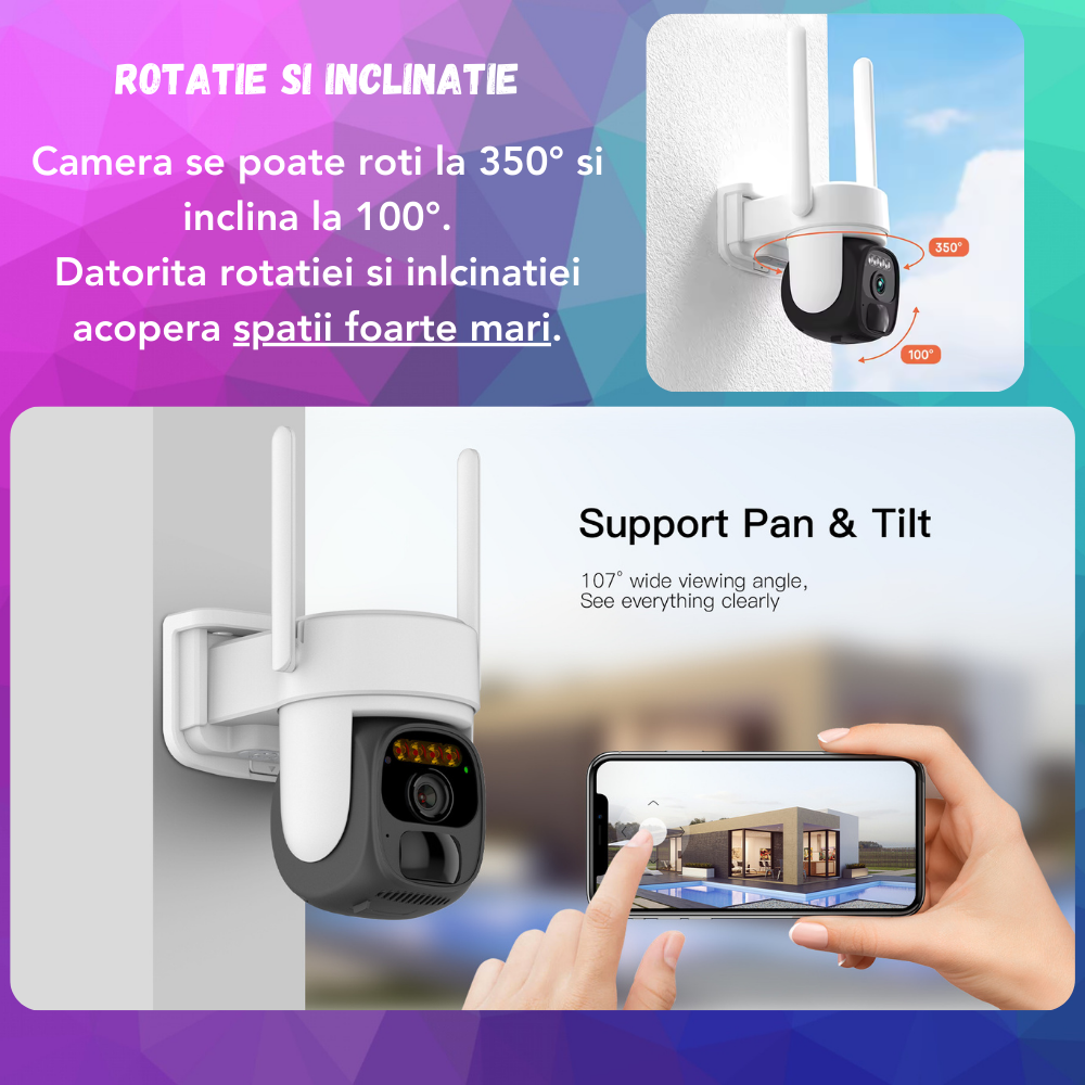 RESIGILAT: Camera Supraveghere video cu cartela SIM 4G Evolve-x®, Panou solar, acumulatori, 3MP, PTZ, Rotire 350 grade, Senzor miscare PIR, Detectia umana, Comunicare bidirectionala, Alarma, Aplicatie [5]