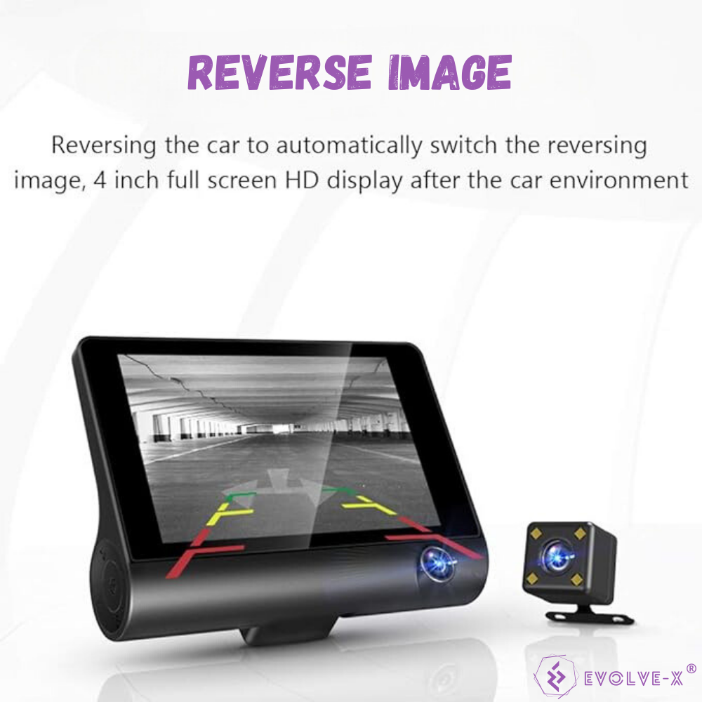Camera tripla Auto DVR Evolve-x® 1080p, Display IPS 4 inch, Unghi de inregistrare170°, Senzor gravitational, Detectarea miscarii, Camera marsarier, Night Vision, Suporta card MicroSD pana la 64GB, Neg [5]