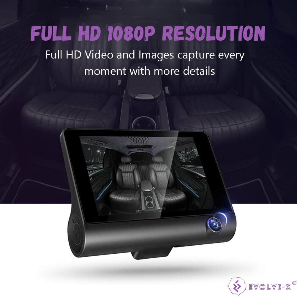Camera tripla Auto DVR Evolve-x® 1080p, Display IPS 4 inch, Unghi de inregistrare170°, Senzor gravitational, Detectarea miscarii, Camera marsarier, Night Vision, Suporta card MicroSD pana la 64GB, Neg [8]