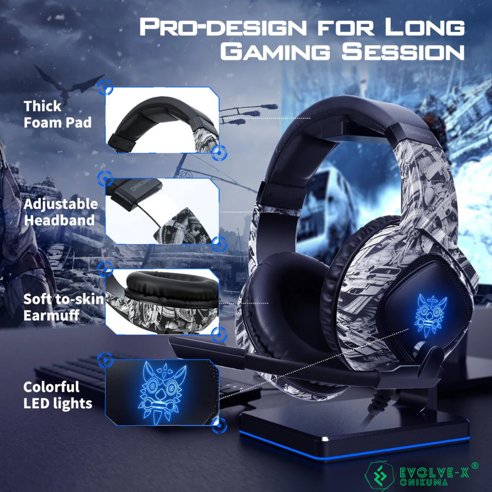 Casti gaming profesionale Evolve-x® Onikuma K19, microfon reglabil, anulare zgomot fundal, perne cu spuma de memorie, sistem Surround 7.1 HD, Lumina LED RGB, Pentru PC, Play Station, Xbox, Nintendo, D [6]