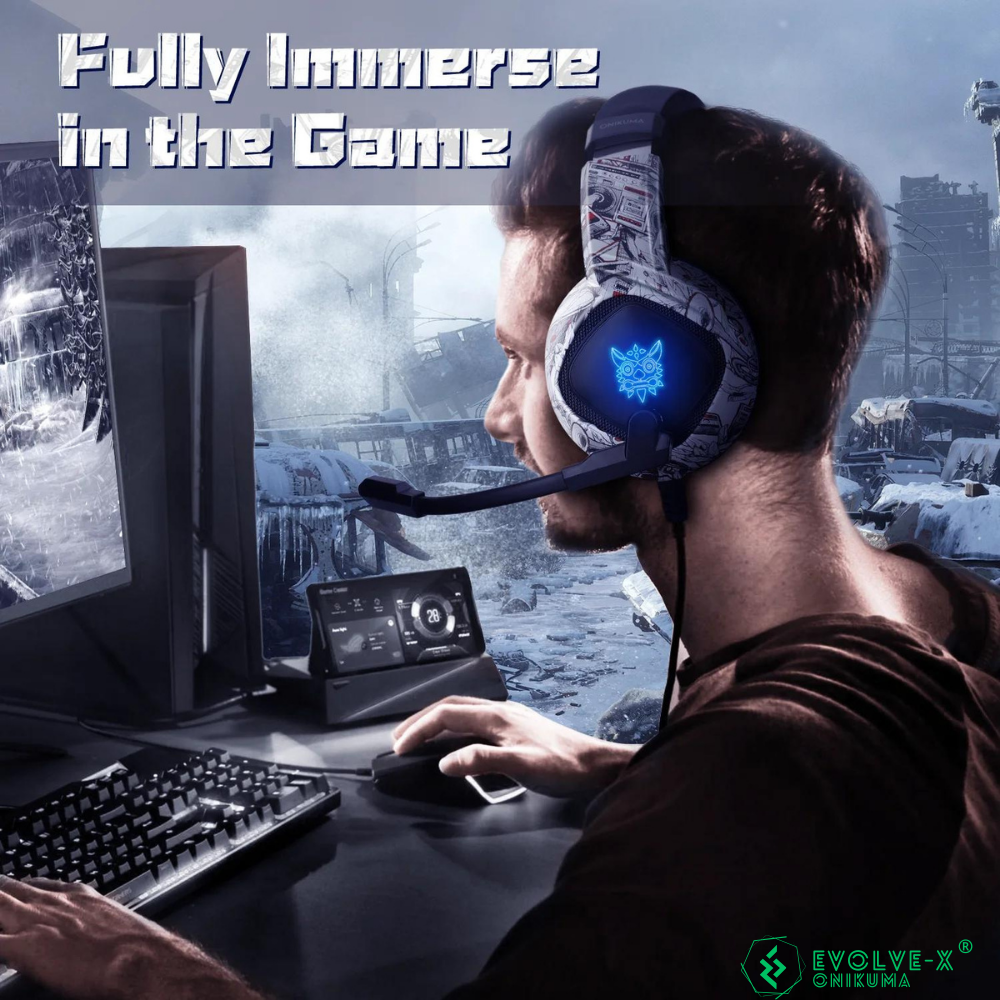 Casti gaming profesionale Evolve-x® Onikuma K19, microfon reglabil, anulare zgomot fundal, perne cu spuma de memorie, sistem Surround 7.1 HD, Lumina LED RGB, Pentru PC, Play Station, Xbox, Nintendo, D [5]
