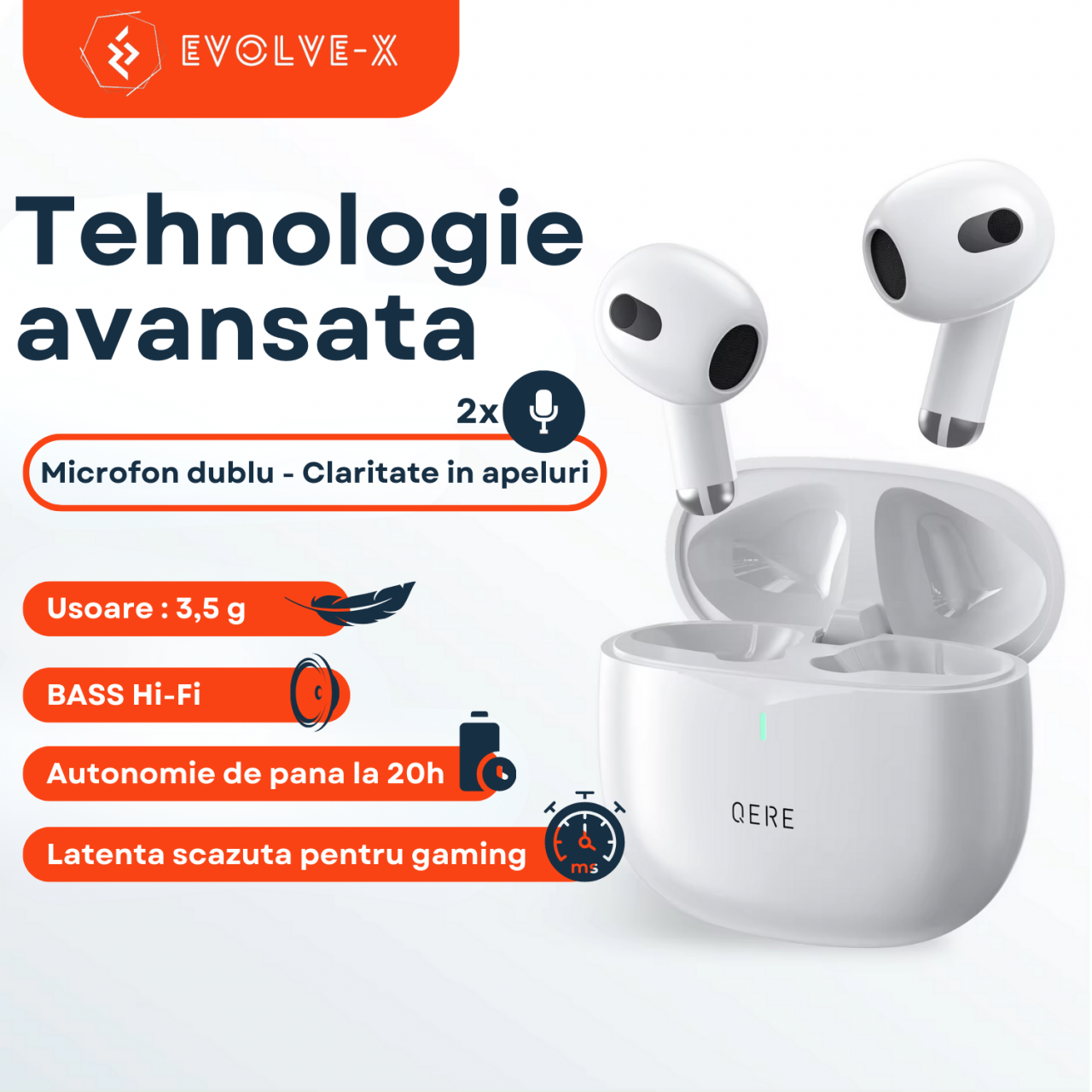 Casti bluetooth Evolve-x® QERE E28 cu Anulare a zgomotului ENC, fara fir, Control touch, 2 Microfoane pentru apeluri, Carcasa magnetica, Incarcare rapida, Rezistente la apa, Bluetooth 5.3 [2]