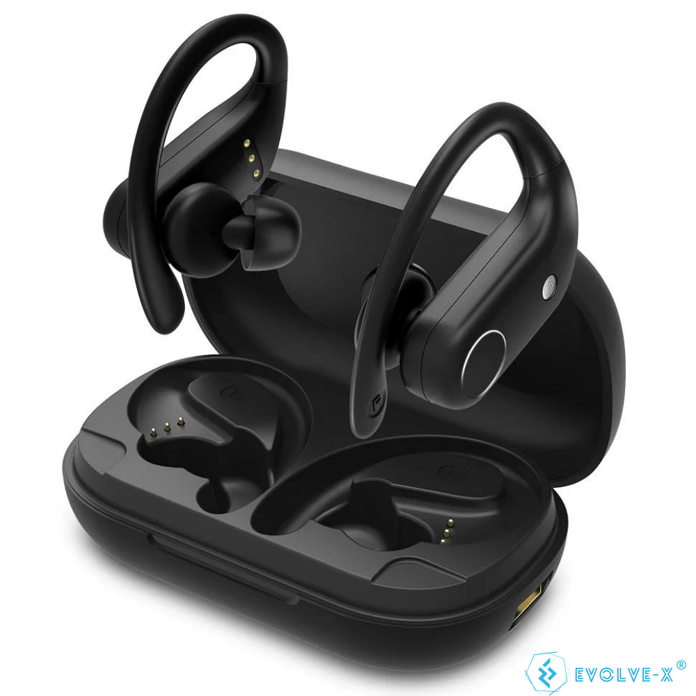 Casti Wireless Fara Fir Evolve-x® EvoFitt, Control tactil, Carcasa cu functie de baterie externa, Bluetooth, TWS, Afisaj LED, Rezistenta la apa IPX7, 4 microfoane, Eliminare zgomot, Design sport ergon [8]