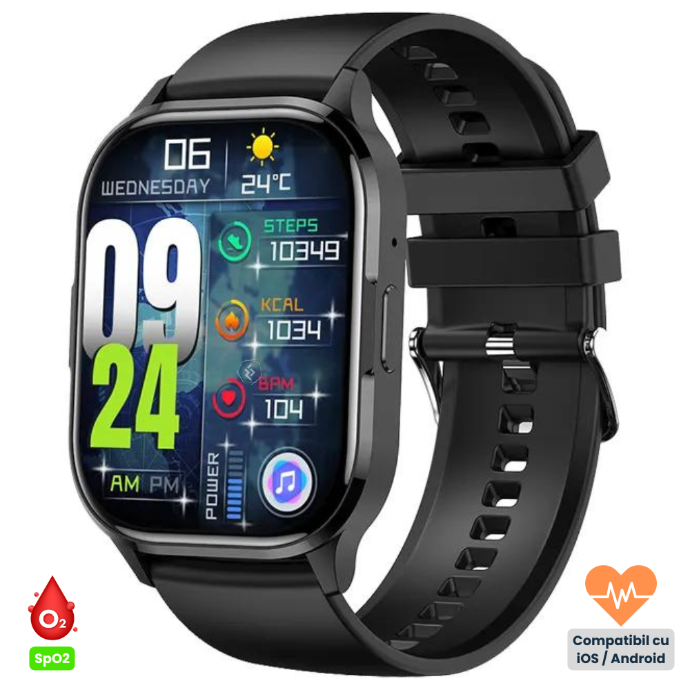Ceas smartwatch barbati Evolve-x® EvoFitt HK21, ecran AMOLED 2.01 inch, Apeluri si mesaje bluetooth, Functii monitorizare Ritm cardiac, Somn, Nivel oxigen, Tensiune si Calorii, Asistent vocal, IP67, c [2]