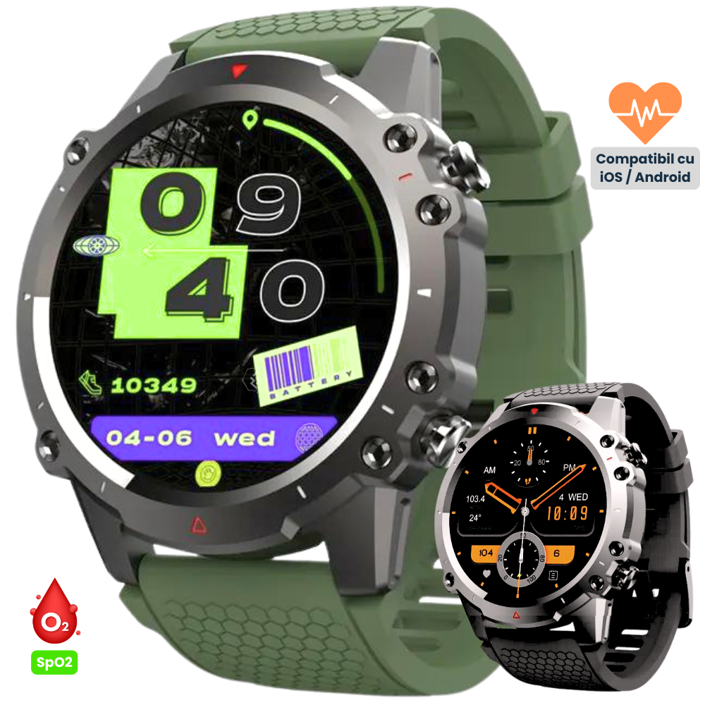 Ceas smartwatch barbati Evolve-x® EvoFitt Sport, ecran IPS 1.45 inch HD, Apeluri bluetooth HD, Notificari, Carcasa din aliaj zinc, Masurare activitate fitness, ritm cardiac, tensiune, oxigen, calorii [2]