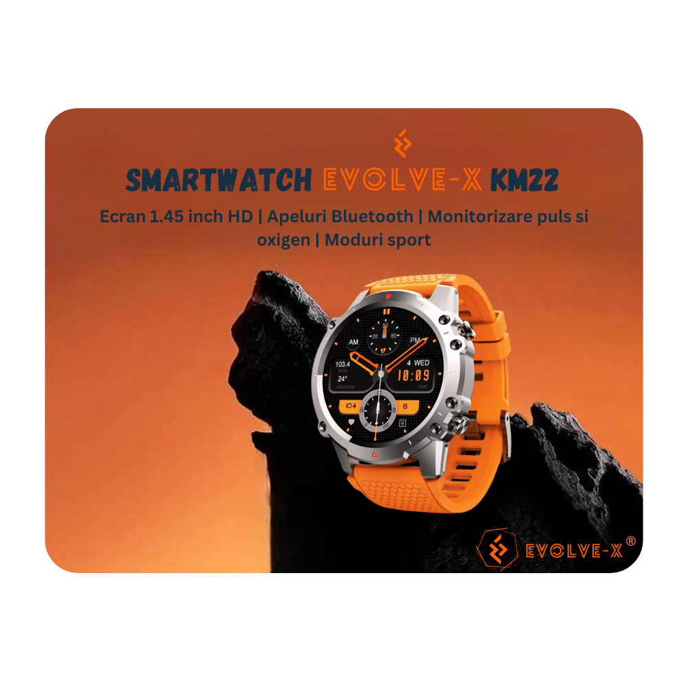 Ceas smartwatch barbati Evolve-x® EvoFitt Sport, ecran IPS 1.45 inch HD, Apeluri bluetooth HD, Notificari, Carcasa din aliaj zinc, Masurare ritm cardiac, tensiune, oxigen, calorii si somn, iOS si Andr [3]