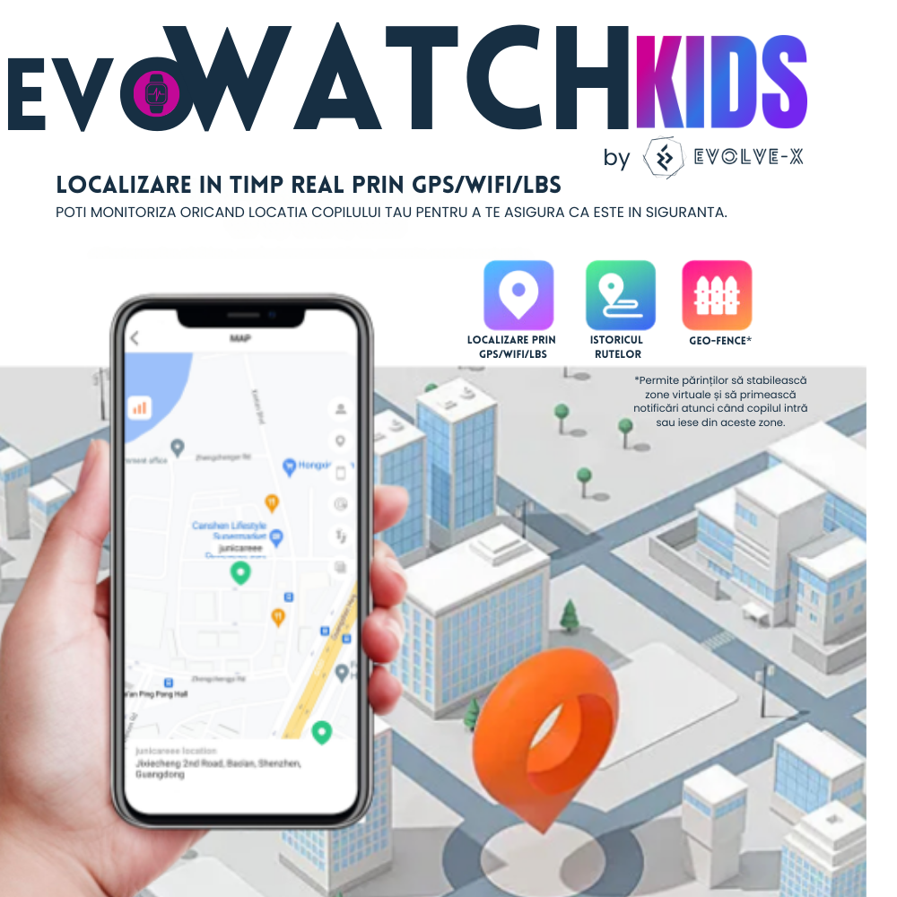 Ceas smartwatch copii Evolve-x® EvoWatch™ KIDS, localizare GPS, SIM 4G, Camera foto, Apel video HD, GeoFence, Roz [4]