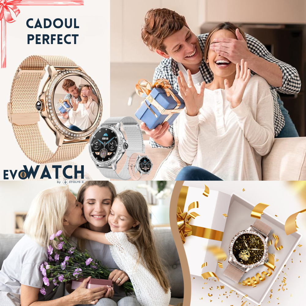 RESIGILAT: Ceas smartwatch dama Evolve-x® EvoWatch 9 cu Apeluri si mesaje bluetooth, Monitorizare sanatate si Asistent vocal, 2 bratari incluse [16]