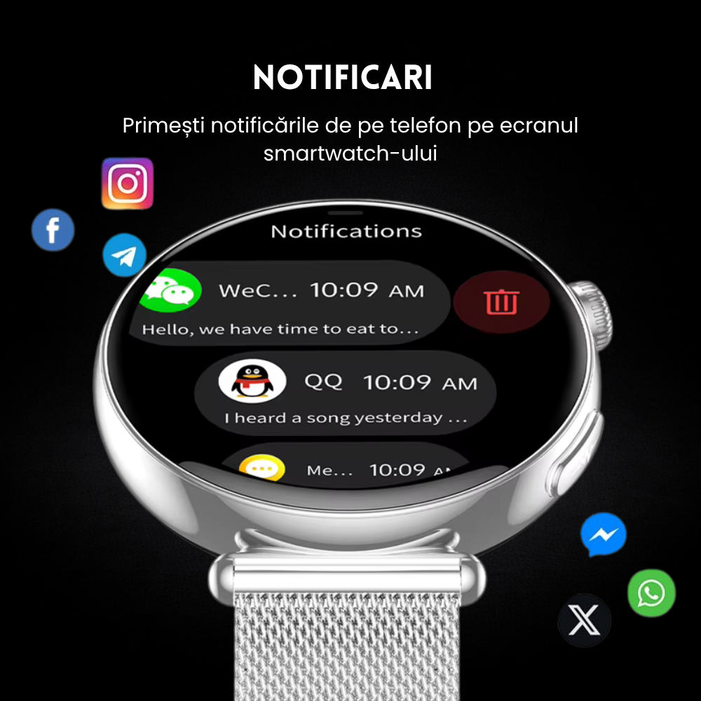 Ceas smartwatch dama Evolve-x® EvoPulse PRO, EKG, Apeluri si mesaje bluetooth, Monitorizare Sanatate [11]