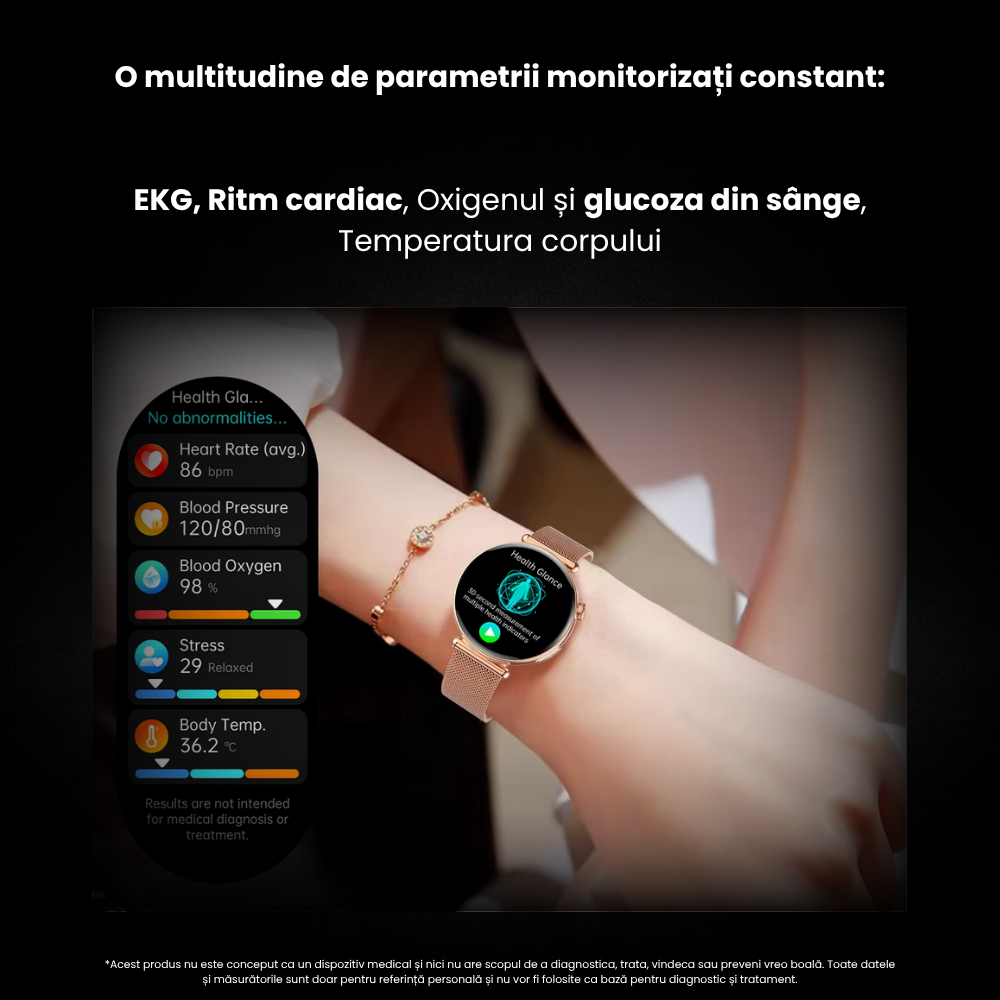 Ceas smartwatch dama Evolve-x® EvoPulse PRO, EKG, Apeluri si mesaje bluetooth, Monitorizare Sanatate [13]