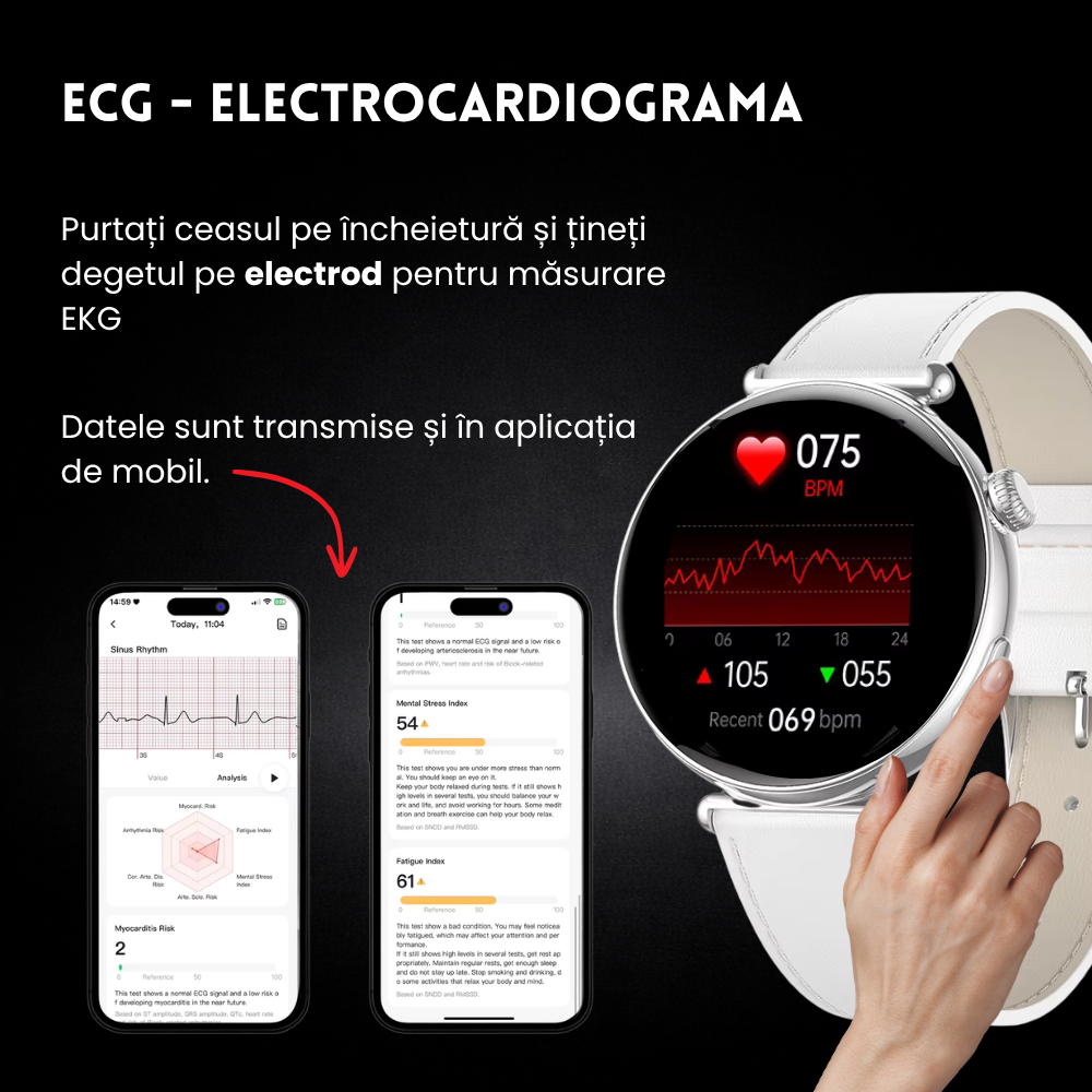 Ceas smartwatch dama Evolve-x® EvoPulse PRO, EKG, Apeluri si mesaje bluetooth, Monitorizare Sanatate [14]