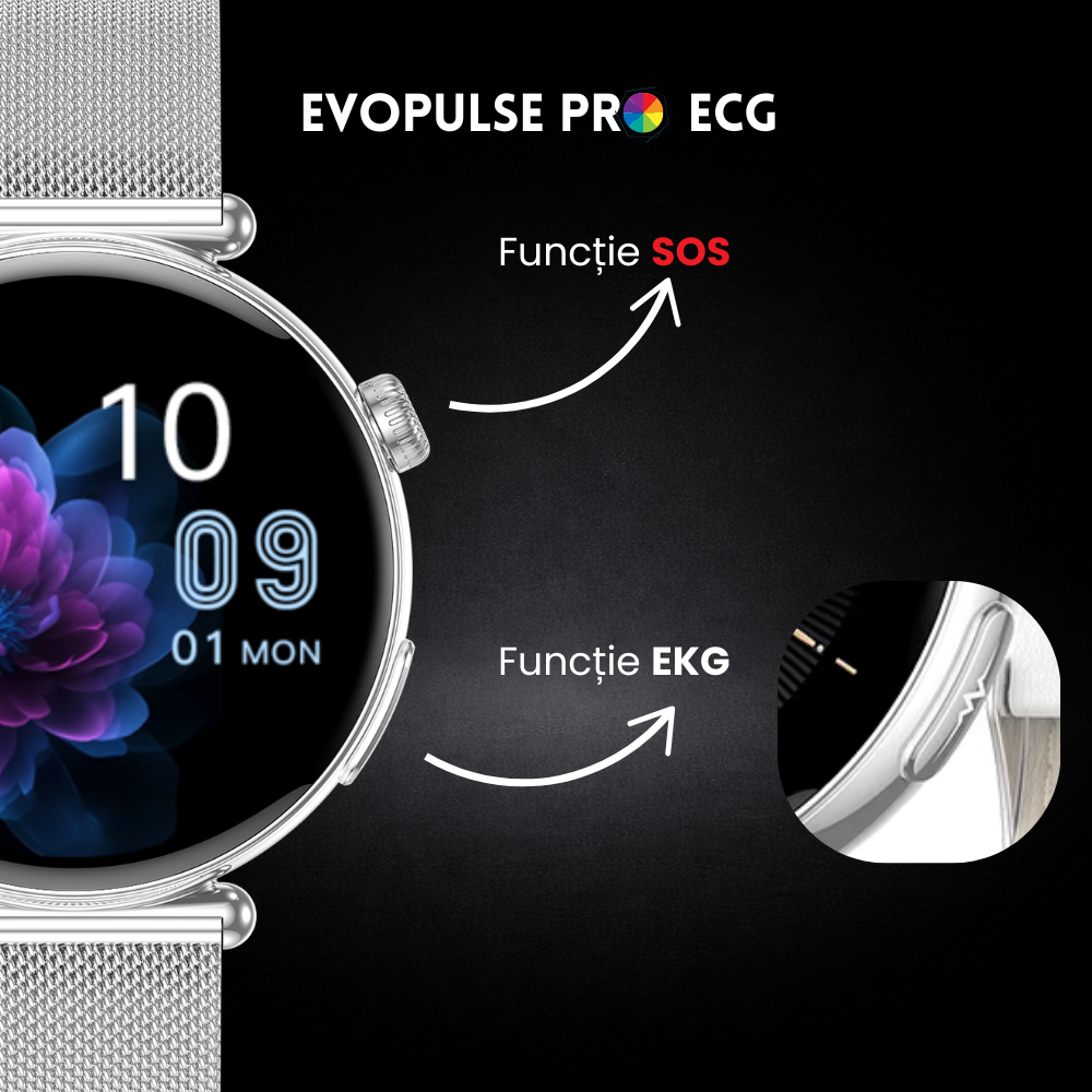 Ceas smartwatch dama Evolve-x® EvoPulse PRO, EKG, Apeluri si mesaje bluetooth, Monitorizare Sanatate [8]