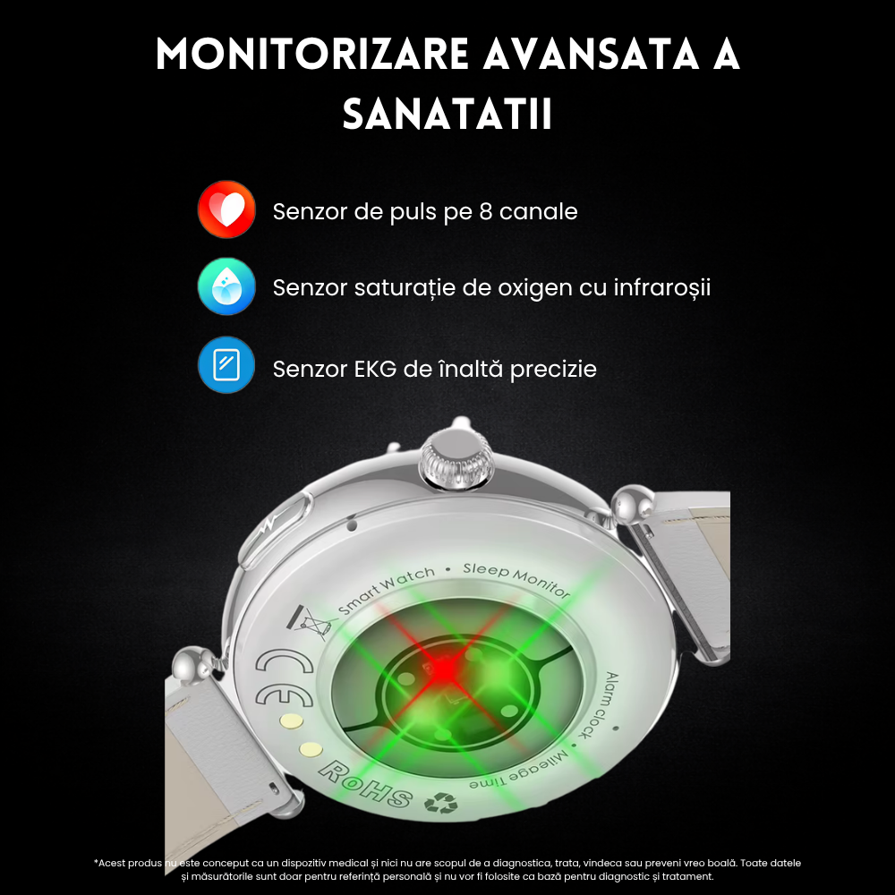 Ceas smartwatch dama Evolve-x® EvoPulse PRO, EKG, Apeluri si mesaje bluetooth, Monitorizare Sanatate [12]