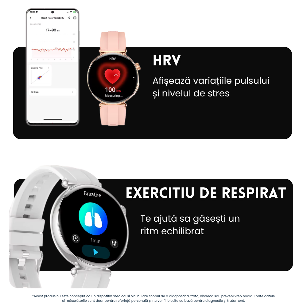 Ceas smartwatch dama Evolve-x® EvoPulse PRO, EKG, Apeluri si mesaje bluetooth, Monitorizare Sanatate [18]