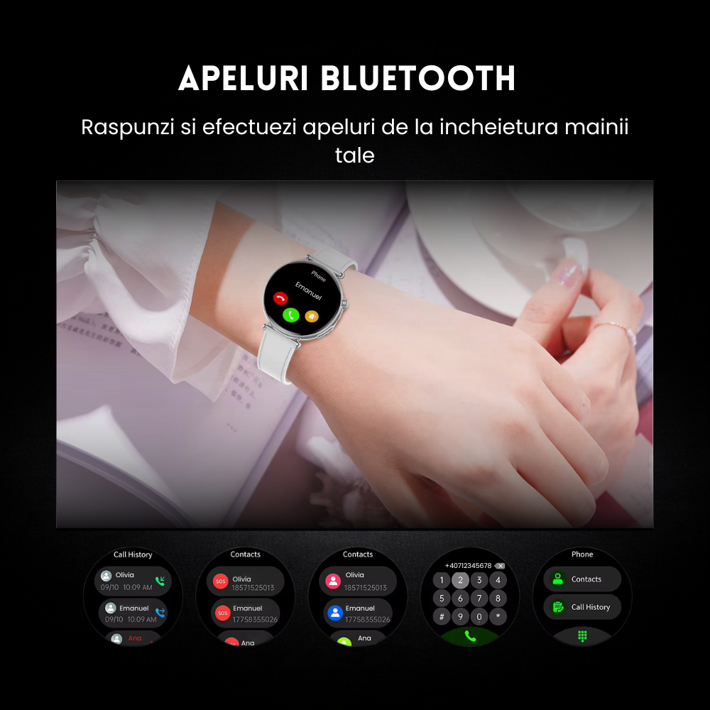 Ceas smartwatch dama Evolve-x® EvoPulse PRO, EKG, Apeluri si mesaje bluetooth, Monitorizare Sanatate [10]