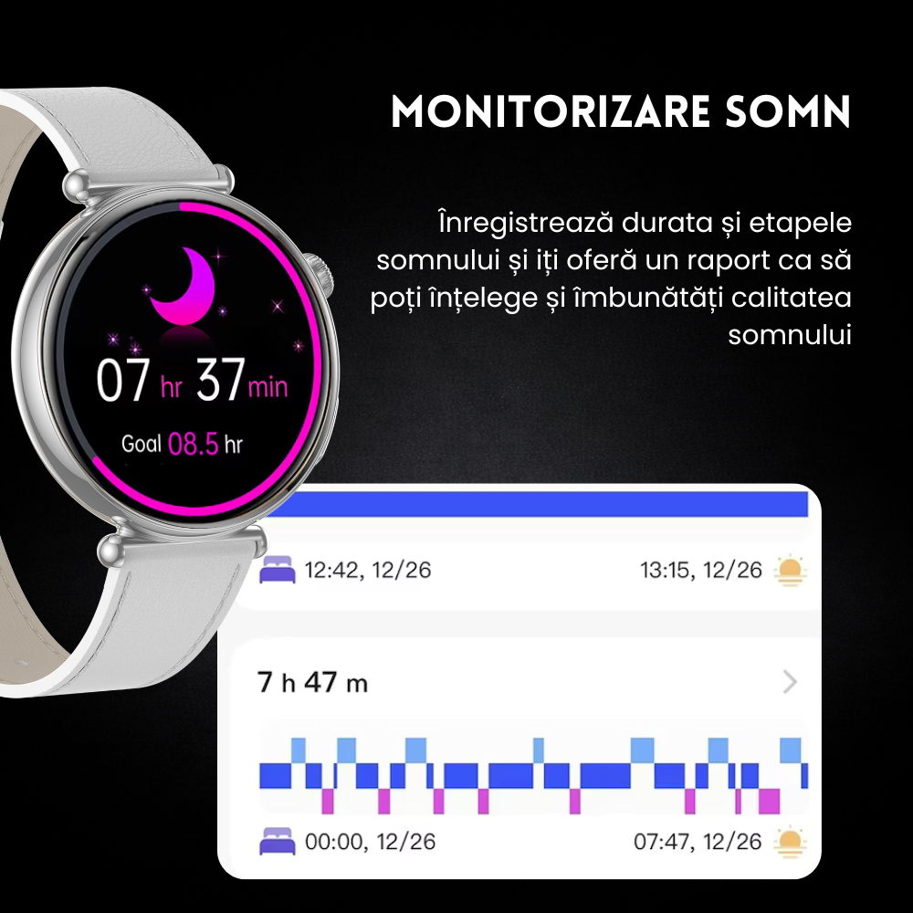 Ceas smartwatch dama Evolve-x® EvoPulse PRO, EKG, Apeluri si mesaje bluetooth, Monitorizare Sanatate [22]