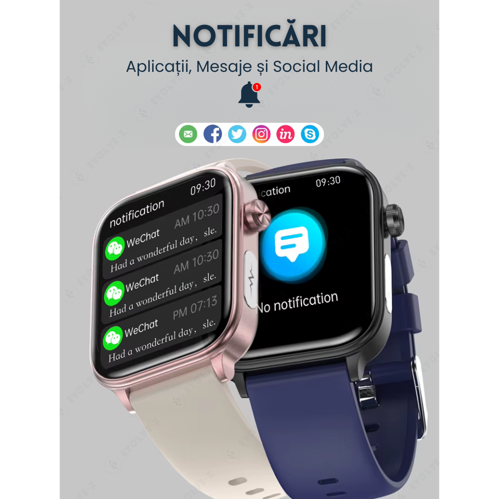 Ceas smartwatch Evolve-x® EvoPulse PRO, EKG, Apeluri si mesaje bluetooth, Monitorizare Sanatate, rose gold, curea crem [10]