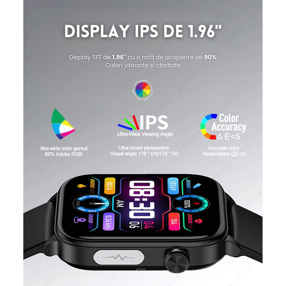 Ceas smartwatch Evolve-x® EvoPulse PRO, EKG, Apeluri si mesaje bluetooth, Monitorizare Sanatate, rose gold, curea crem [6]