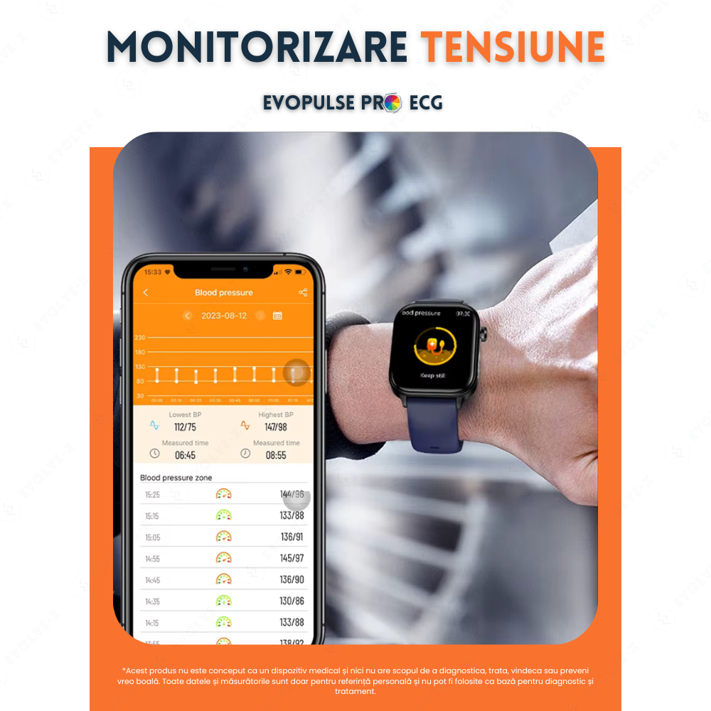 Ceas smartwatch Evolve-x® EvoPulse PRO, EKG, Apeluri si mesaje bluetooth, Monitorizare Sanatate, rose gold [18]