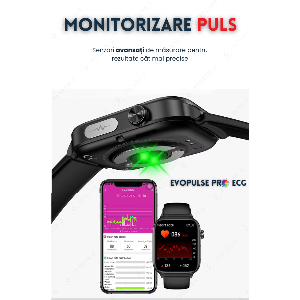 Ceas smartwatch Evolve-x® EvoPulse PRO, EKG, Apeluri si mesaje bluetooth, Monitorizare Sanatate, rose gold, curea crem [12]