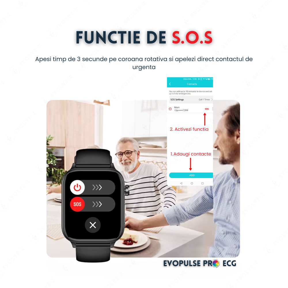 Ceas smartwatch Evolve-x® EvoPulse PRO, EKG, Apeluri si mesaje bluetooth, Monitorizare Sanatate, rose gold [22]