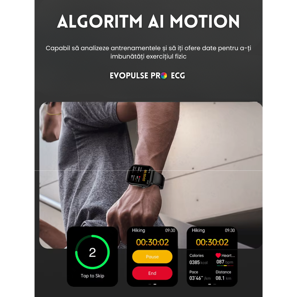 Ceas smartwatch Evolve-x® EvoPulse PRO, EKG, Apeluri si mesaje bluetooth, Monitorizare Sanatate, rose gold, curea crem [26]
