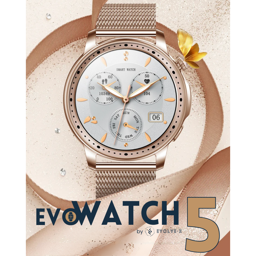 Ceas smartwatch dama Evolve-x® EvoWatch 5, Apeluri si notificari bluetooth, Monitorizare sanatate si Fitness, Auriu [5]