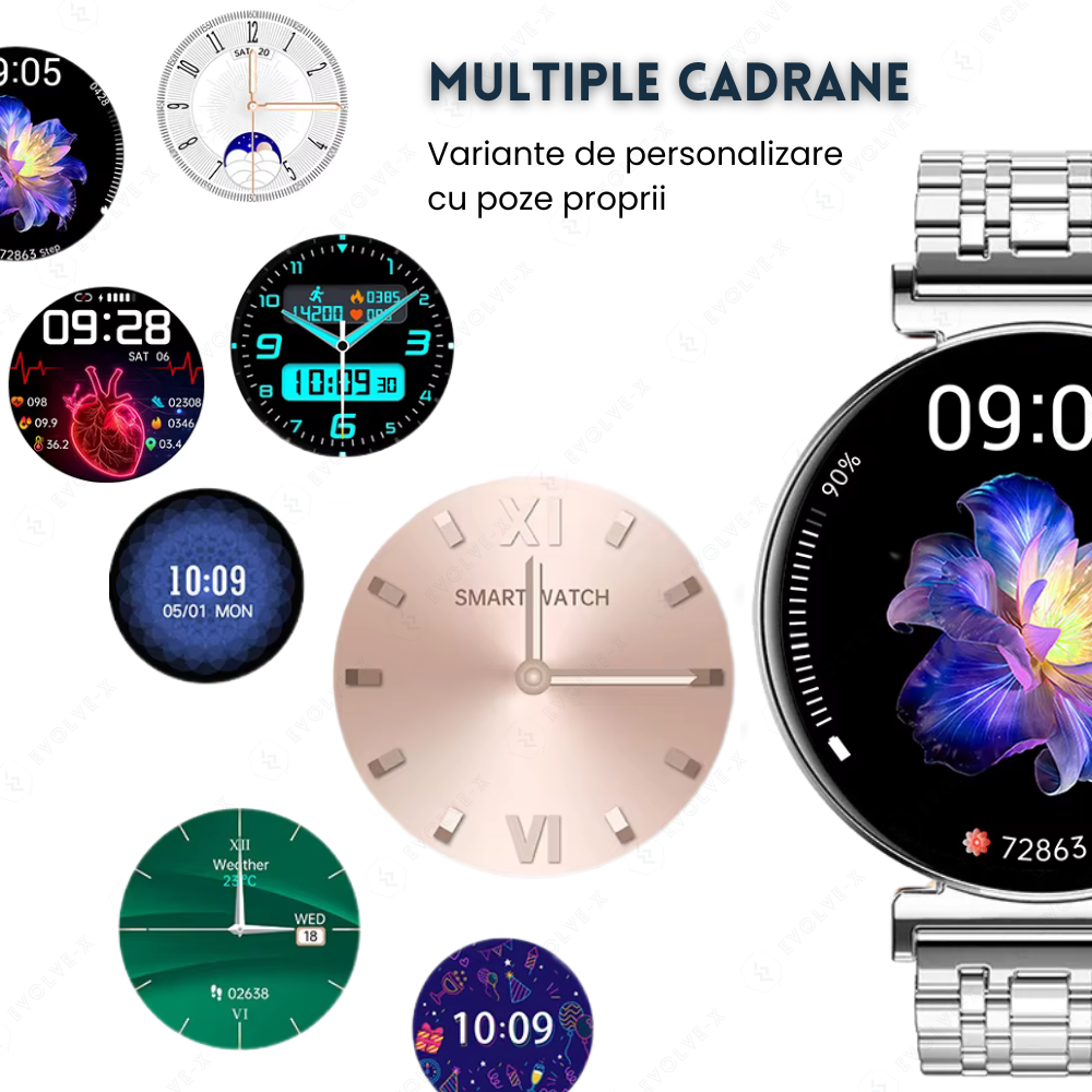 Ceas smartwatch dama Evolve-x® EvoPulse PRO, EKG, Apeluri si mesaje bluetooth, Monitorizare Sanatate [21]