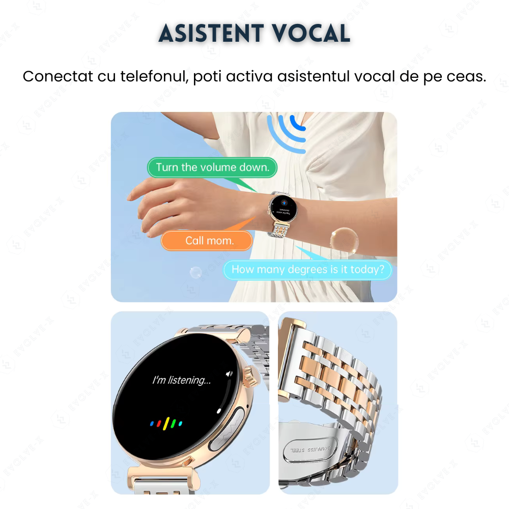Ceas smartwatch dama Evolve-x® EvoPulse PRO, EKG, Apeluri si mesaje bluetooth, Monitorizare Sanatate [19]