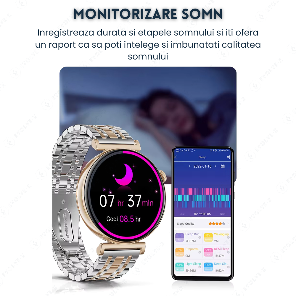 Ceas smartwatch dama Evolve-x® EvoPulse PRO, EKG, Apeluri si mesaje bluetooth, Monitorizare Sanatate [14]