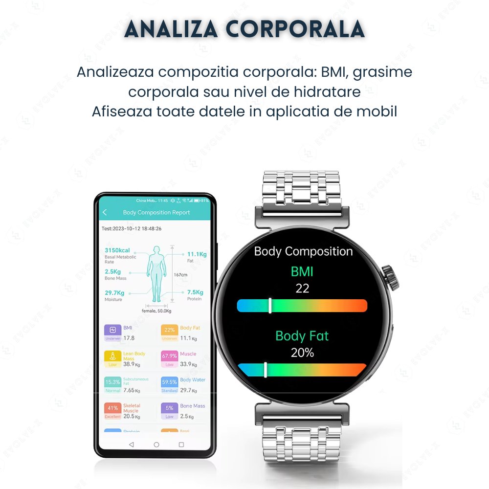 Ceas smartwatch dama Evolve-x® EvoPulse PRO, EKG, Apeluri si mesaje bluetooth, Monitorizare Sanatate [18]
