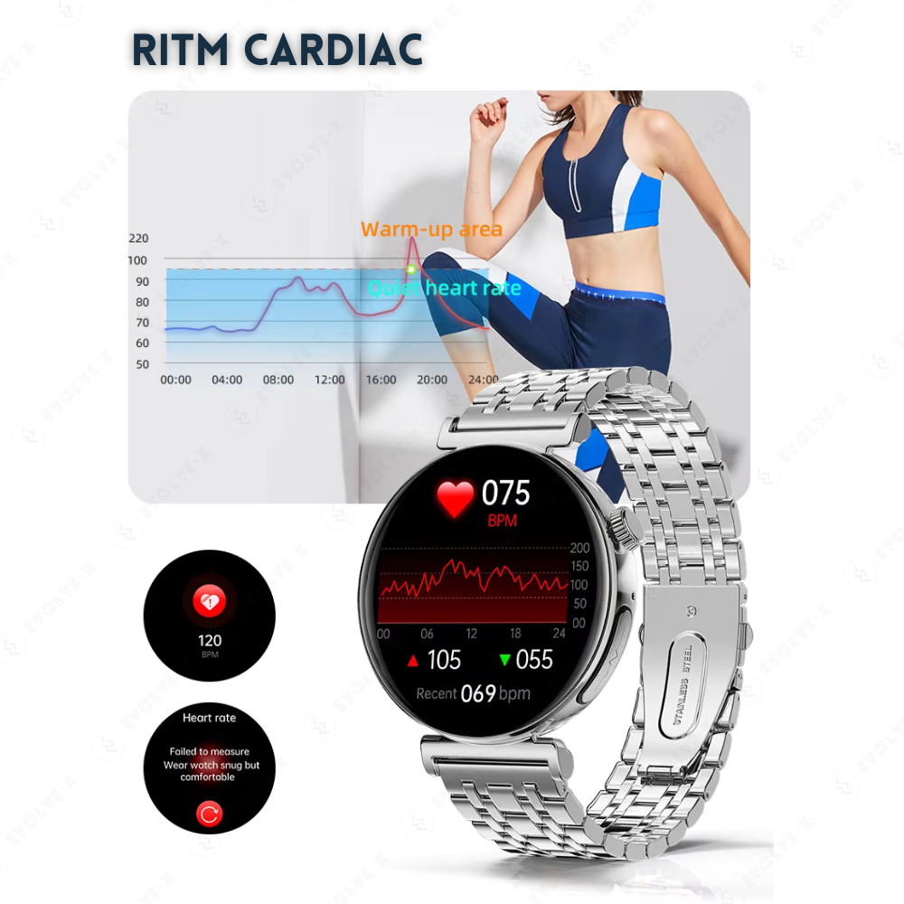 Ceas smartwatch dama Evolve-x® EvoPulse PRO, EKG, Apeluri si mesaje bluetooth, Monitorizare Sanatate [10]