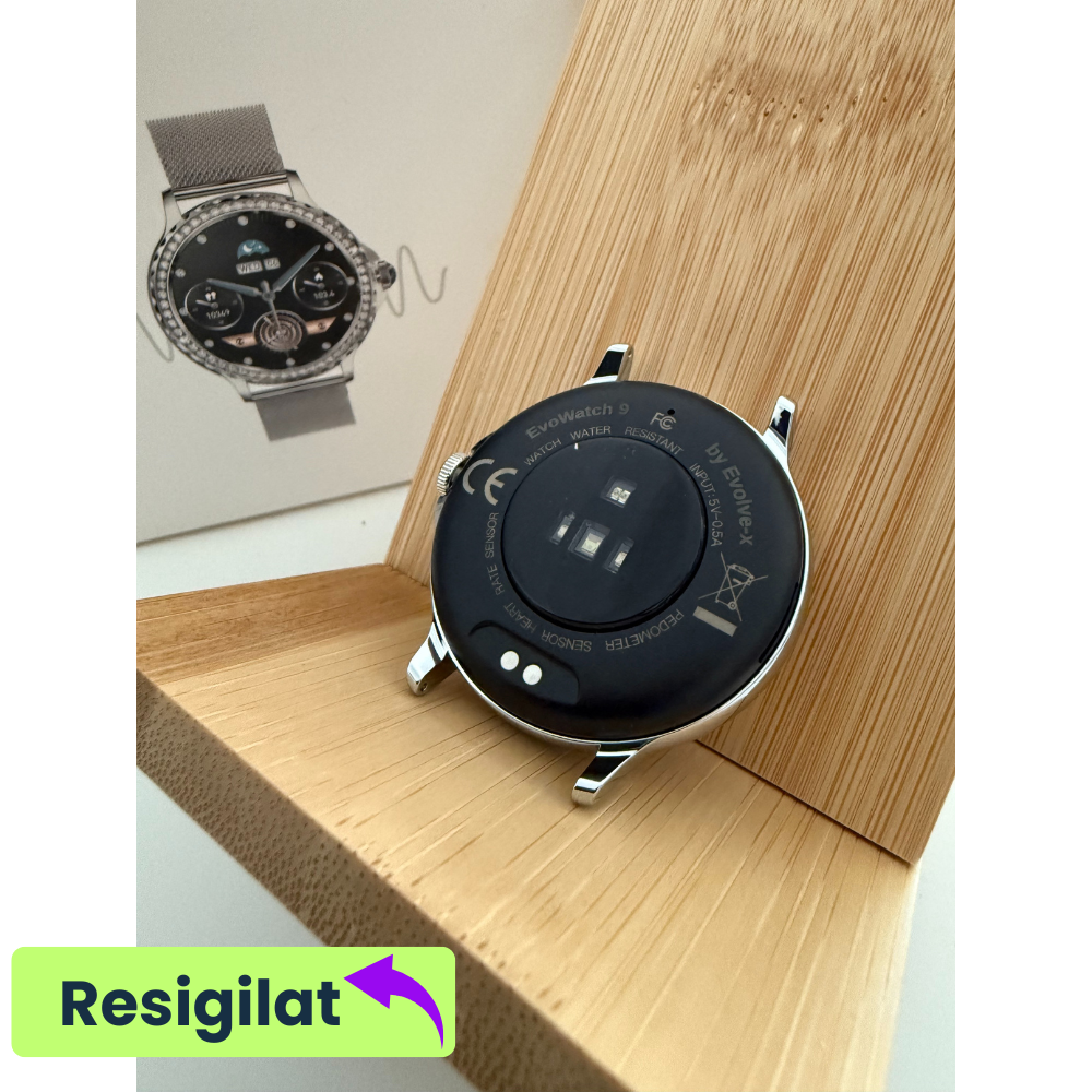 RESIGILAT: Ceas smartwatch dama Evolve-x® EvoWatch 9 cu Apeluri si mesaje bluetooth, Monitorizare sanatate si Asistent vocal, 2 bratari incluse [6]