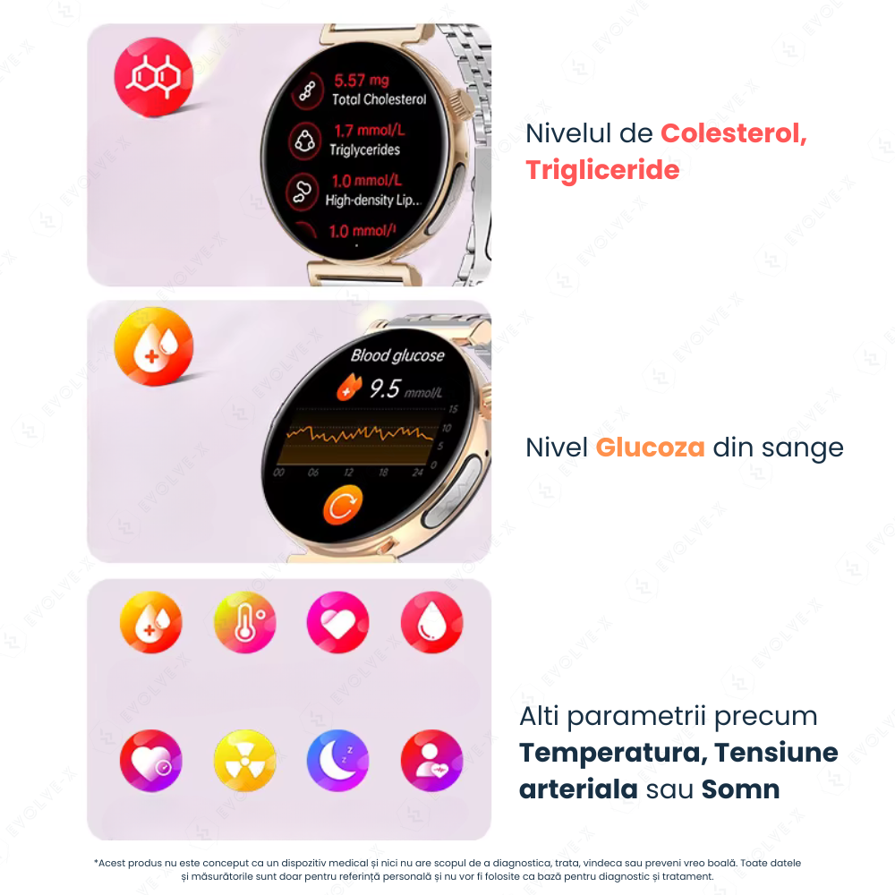 Ceas smartwatch dama Evolve-x® EvoPulse PRO, EKG, Apeluri si mesaje bluetooth, Monitorizare Sanatate [11]