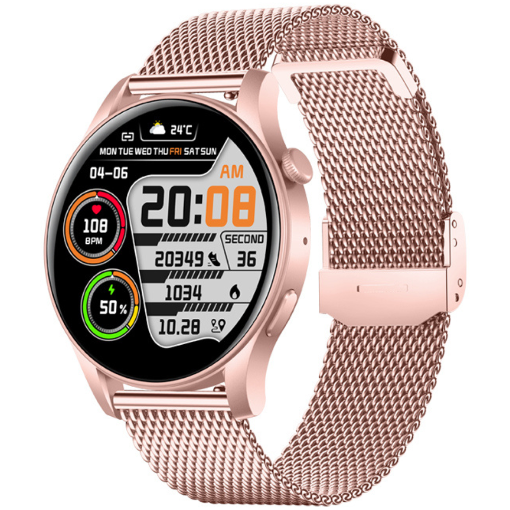 Ceas smartwatch dama Evolve-x® EvoWatch NOVA, Apeluri bluetooth, Microfon, Monitorizare Sanatate, Notificari, Asistent vocal, Ecran AMOLED 1.43 inch HD, compatibil iOS si Android, doua bratari [2]