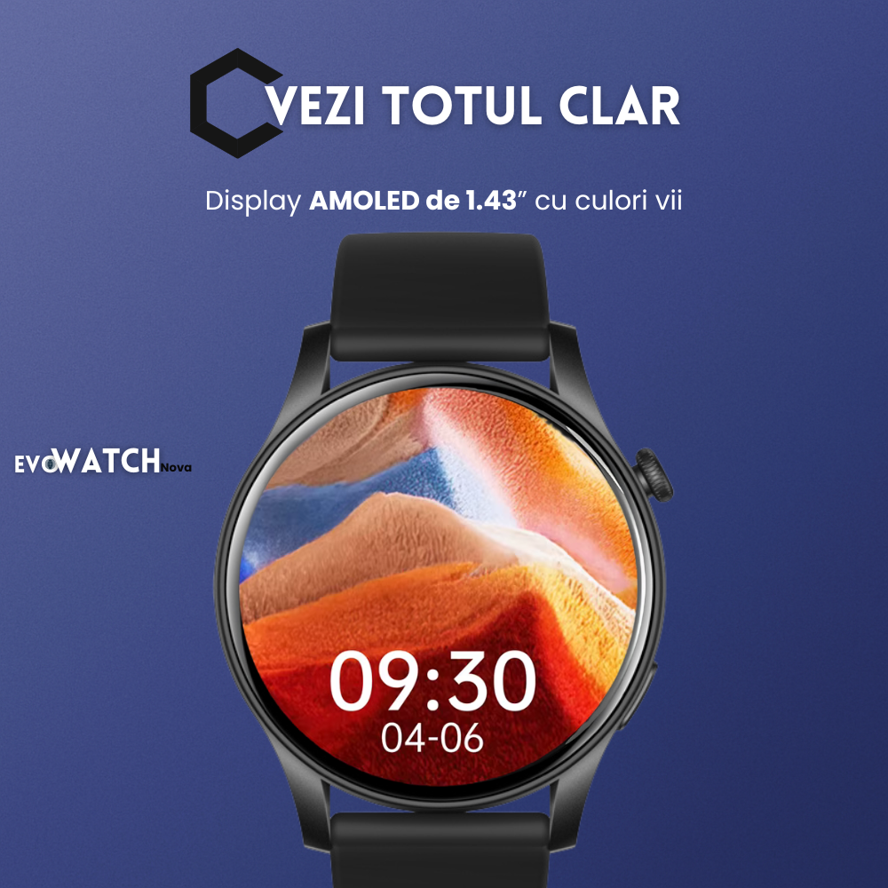 Ceas smartwatch dama Evolve-x® EvoWatch NOVA, Apeluri bluetooth, Microfon, Monitorizare Sanatate, Notificari, Asistent vocal, Ecran AMOLED 1.43 inch HD, compatibil iOS si Android, doua bratari [7]