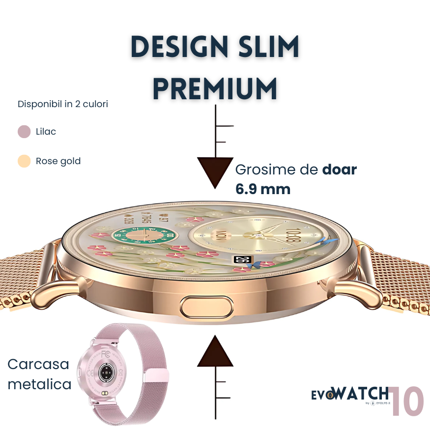 Ceas smartwatch dama Evolve-x® EvoWatch10 PRO, Apeluri si Notificari bluetooth, Monitorizare Sanatate [7]