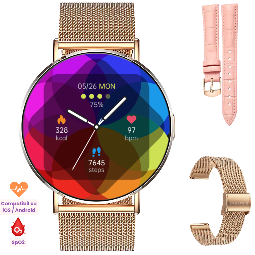 Ceas smartwatch dama Evolve-x® EvoWatch10 PRO, Apeluri si Notificari bluetooth, Monitorizare Sanatate [2]