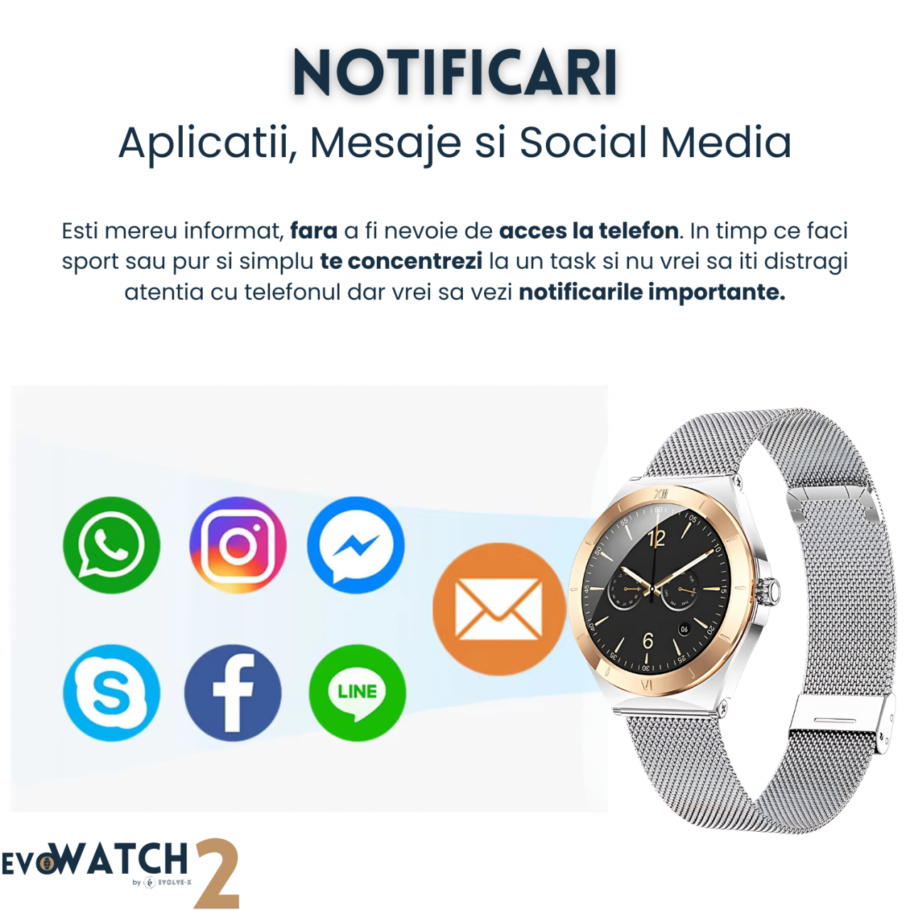 Ceas smartwatch dama Evolve-x® EvoWatch2, cu Apeluri si mesaje bluetooth, Monitorizare sanatate si moduri sport, argintiu [7]
