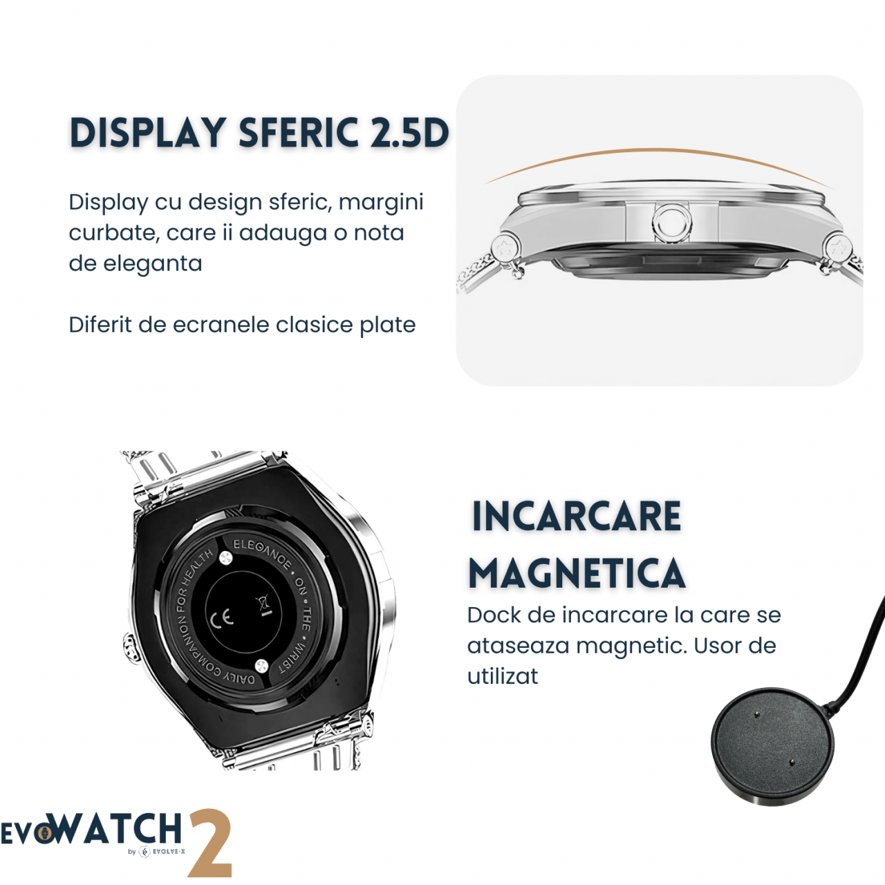 Ceas smartwatch dama Evolve-x® EvoWatch2, cu Apeluri si mesaje bluetooth, Monitorizare sanatate si moduri sport, argintiu [5]